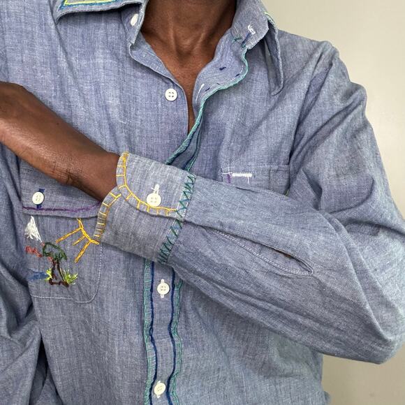 VINTAGE | JCPENNY Big MAC Cotton Chambray Shirt Embroidered Size M - Picture 5 of 10